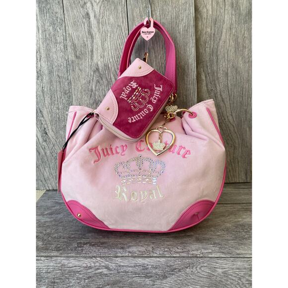 Juicy Couture Juicy Kingdom Pink Velour 3-Piece Embroidered Tote Set - Picture 12 of 13
